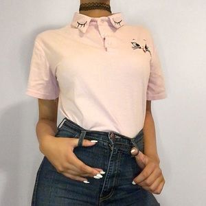 ☾Pastel Pink Kitten Collared Shirt☾